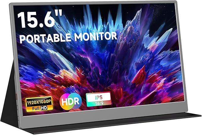qaf 15.6 Inch Portable Monitor 1080P USB-C HDMI Display, Ultra-Thin IPS Screen, 100% sRGB, Travel Second Monitor for Laptop Mac PC Phone PS5 Xbox, Built-in Speakers, Space Gray