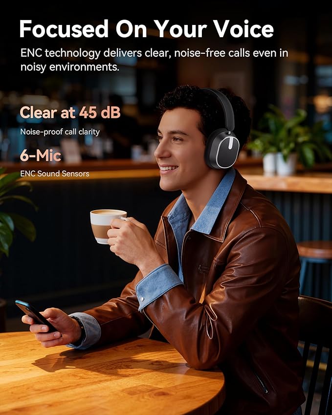 bmani Hybrid Active Noise Cancelling Headphones,120H Playtime Wireless Headphones Bluetooth 6.0 with Power Display, 6-Mic ENC Calls, 360° Spatial Audio Over Ear Headphones Headset for Travel Game