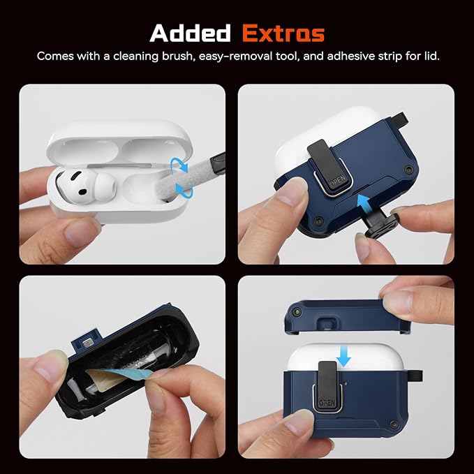 Inesore Compatible with AirPods Pro 3 Generation Case,Secure Lock & Phone Stand Design,Compatible with MagSafe,Automatic Snap Switch Secure Cover for New AirPods Pro 3rd (2025)-Dark Blue
