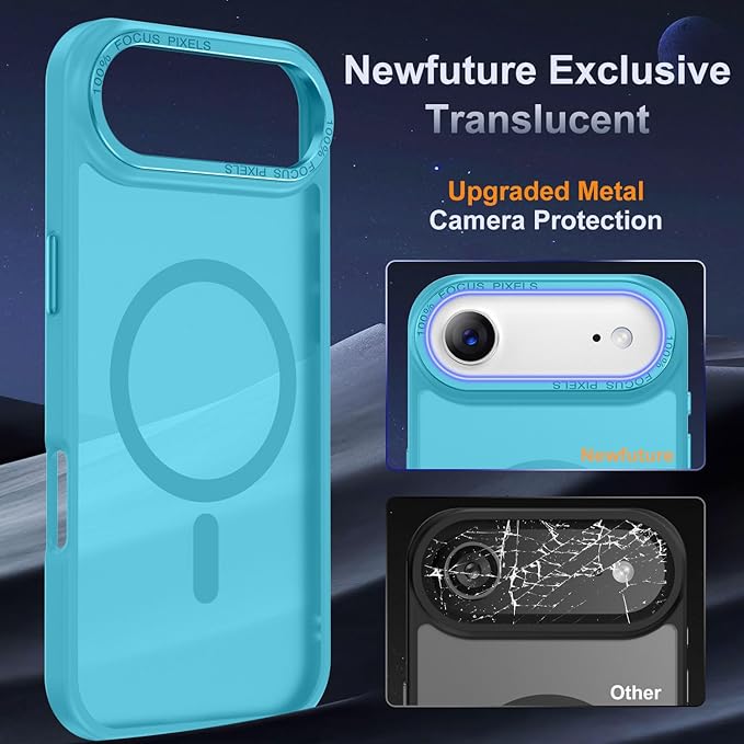 Newfuture Magnetic for iPhone Air Case [Compatible with Magsafe] [Military Grade Drop Protection] Translucent Matte Anti-Scratch Shockproof Protective Phone Cover 6.5 Inch, Lake Blue
