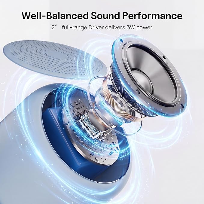 Bobtot Portable Bluetooth Speakers with Strap Easy to Carry, Wireless IPX5 Waterproof Mini Speaker with Loud Stereo Sound, 20 Hours Playtime, Rechargeable Battery, Built-in Microphone, Blue