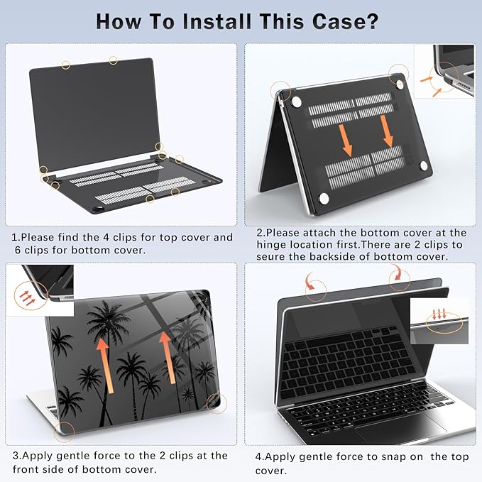 Compatible with MacBook Pro 14 inch Case M5 M4 M3 M2 M1 Pro/Max 2026-2021 A3427 A3426 A3434 A3112 A3185 A3401 A2918 A2992 A2779 A2442, Black Palm Tree Hard Shell Clear Black Cover