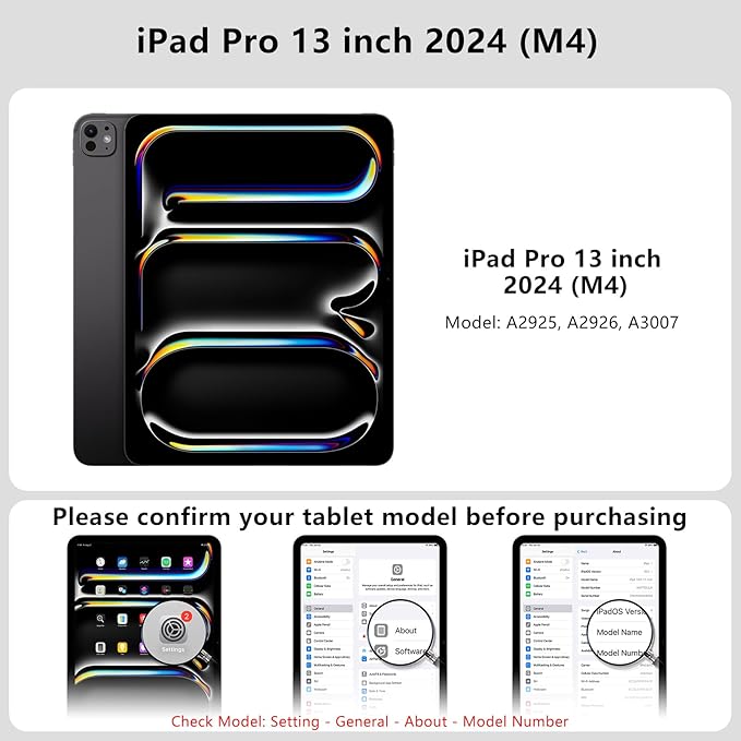 Case for iPad Pro 13 inch 2024 (M4), Ultra Stable Stand with Built-in Pencil Holder, Slim Frosted Protective Cover with Multi-Angle Kickstand,Duty Shockproof Case for iPad Pro 13, White