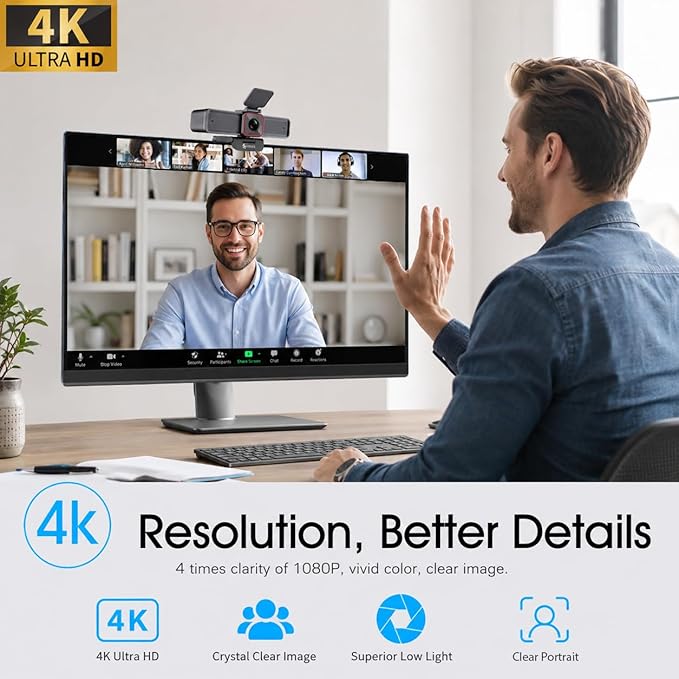 Angetube 4K Webcam with AI Tracking,Remote Control 4K Web Camera/10X Digital Zoom 1080P 60fps Web cam with USB 3.0 HDR/Dual Noise Cancelling Microphones for Video Calls/Meetings/Streaming/Skype/Zoom