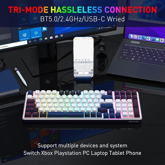 Redragon K744 PRO 99 Keys Wireless Gasket RGB Gaming Keyboard, 3-Mode Mechanical Keyboard w/Hot-Swap Socket, Round PBT Keycaps & 5-Layer Noise Dampening, Custom Linear Switch