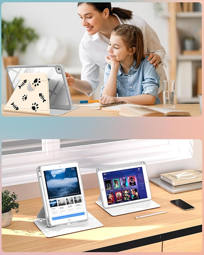 Uppuppy for iPad mini 4 Case for iPad mini 5th Generation Case - 360 Rotating Stand Folio Smart Cover with Pencil Holder for Women Girls, Black Cats for Apple Tablet Mini 7.9 inch 2019/2015