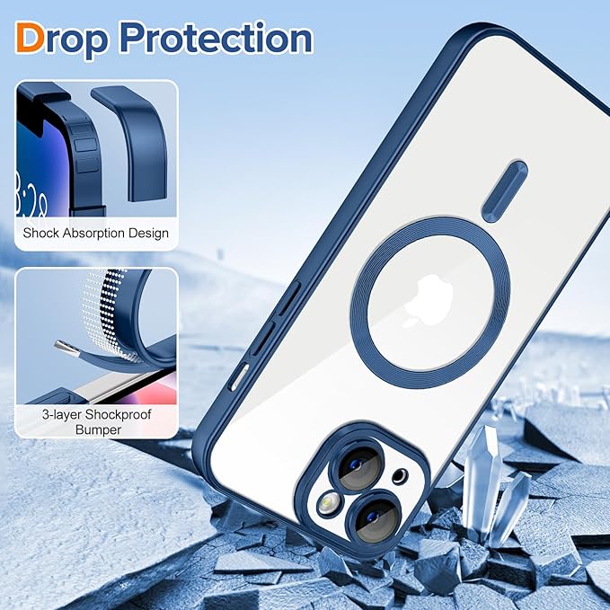 Hython Magnetic Clear for iPhone 14 Case with Camera Lens Protector [Compatible with MagSafe] Luxury Plating Edge Slim Soft TPU Cover Protective Phone Case for iPhone 14 6.1", Matte Deep Blue
