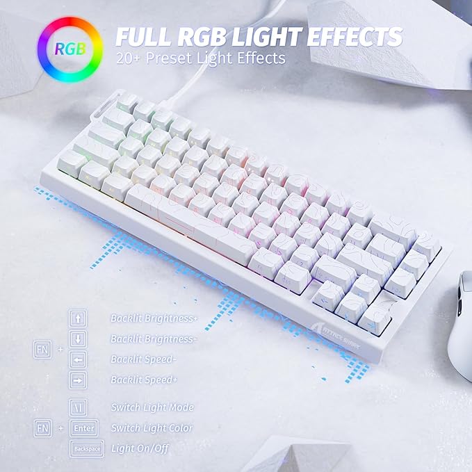 ATTACK SHARK X68 HE Wired Rapid Trigger Mechanical Gaming Keyboard and R1 Mouse with Adjustable Actuation,Coiled Cable,USB C/2.4Ghz Wireless/BT Ultralight 18K DPI Mice for Esport Gamer(White Contour)