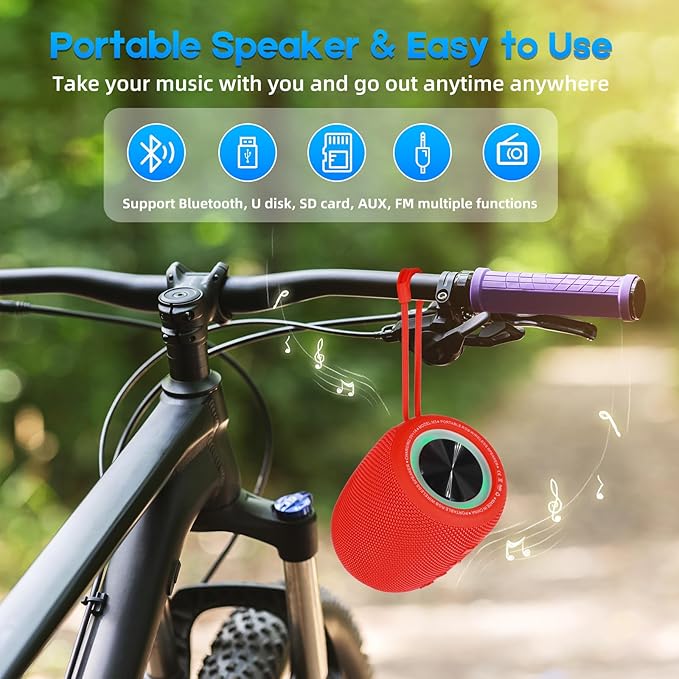 Portable Bluetooth Speaker, BT5.3 Wireless Speaker 20W Bass Diaphragms with Multi LED Light Dynamic Modes, IPX6 Waterproof 16H Playtime supports FM Mode, TF, USB for Home, Cycling, Outdoor, Beach