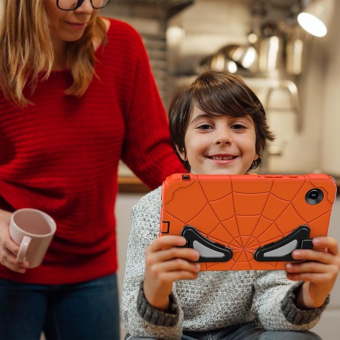 AKABEILA Compatible with Samsung Galaxy Tab A11 2025 8.7 inch Tablet Case，Lightweight Shockproof Rugged Protective Cover with Kickstand for Kids Children Boys Babies Orange Black