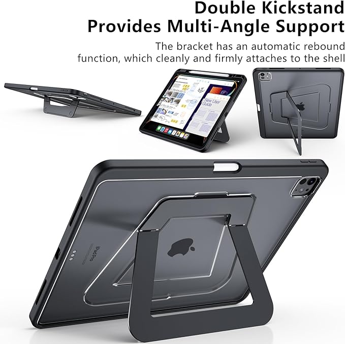 Case for iPad Pro 13 inch 2024 (M4), Ultra Stable Stand with Built-in Pencil Holder, Slim Frosted Protective Cover with Multi-Angle Kickstand,Duty Shockproof Case for iPad Pro 13, Black