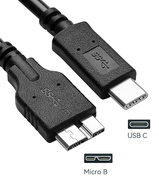 3.3FT USB 3.0 External Hard Drive Cord, Micro B to USB C for WD My Passport, Seagate, Toshiba, Canvio, LaCie, Compatible with iPhone 15, 16,17, PC, Mac, Samsung, LG, Moto, Pixel & Other USB-C Devices
