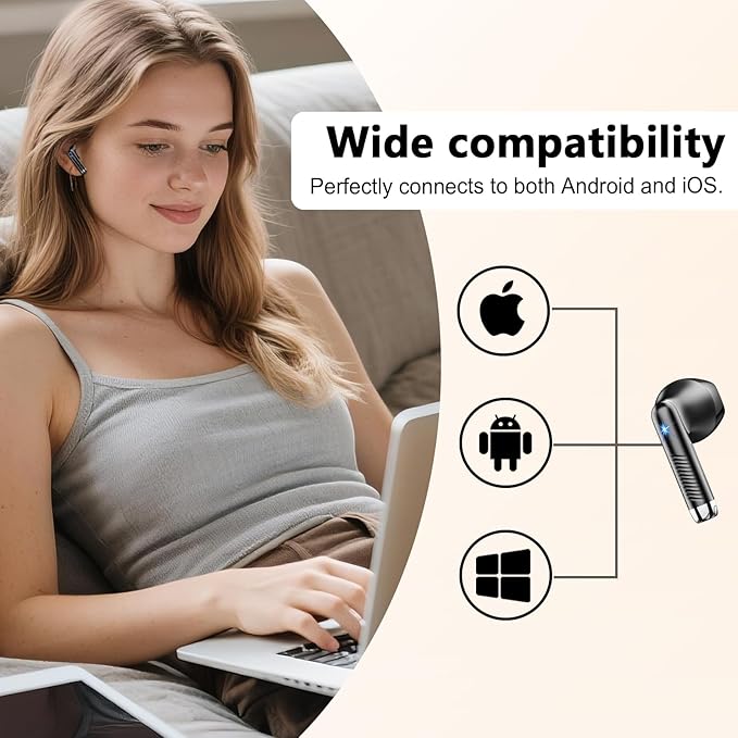 Drsaec Wireless Earbuds, Bluetooth Headphones Stereo Bass Ear Buds with ENC Noise Cancelling Mics, Earbuds with LED Display Charging Case, IP7 Waterproof Earphones for Android iOS