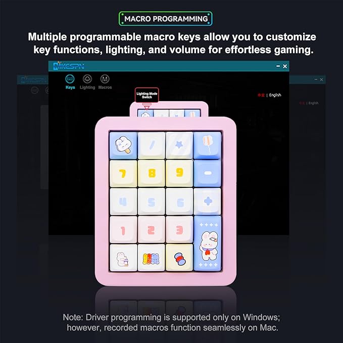 Adventurers K812 Wired Mechanical Numeric Keypad, 19-Key Hot-Swappable RGB Numpad, Macro Programmable, Detachable Type-C Cable, Game/Office Mode Switch – for PC/Laptop/Desktop (Pink)