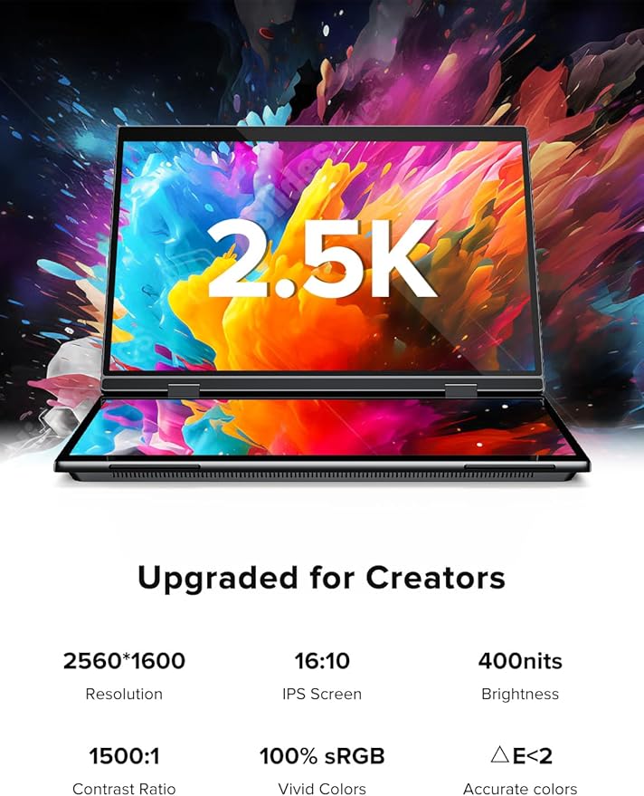 UPERFECT Delta Pro Touch Portable Monitor, 16" 2K Laptop Screen Extender, Touchscreen Dual Monitor with Stylus, First Pressure-Sensitive Touch Display, Stacked Folding Vertical Dual Screen with Stand