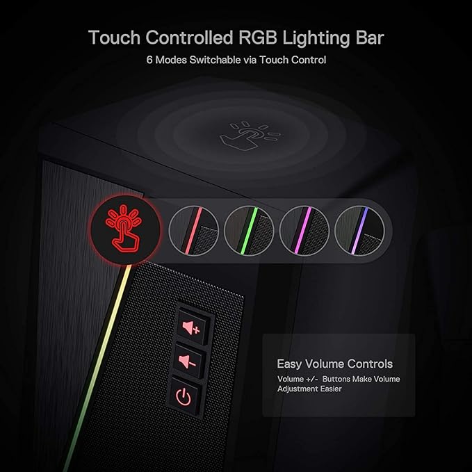 Redragon GS520 RGB Desktop Speakers, 2.0 Channel PC Computer Stereo Speaker with 6 Colorful LED Modes, Enhanced Sound and Easy-Access Volume Control, USB Powered w/ 3.5mm Cable