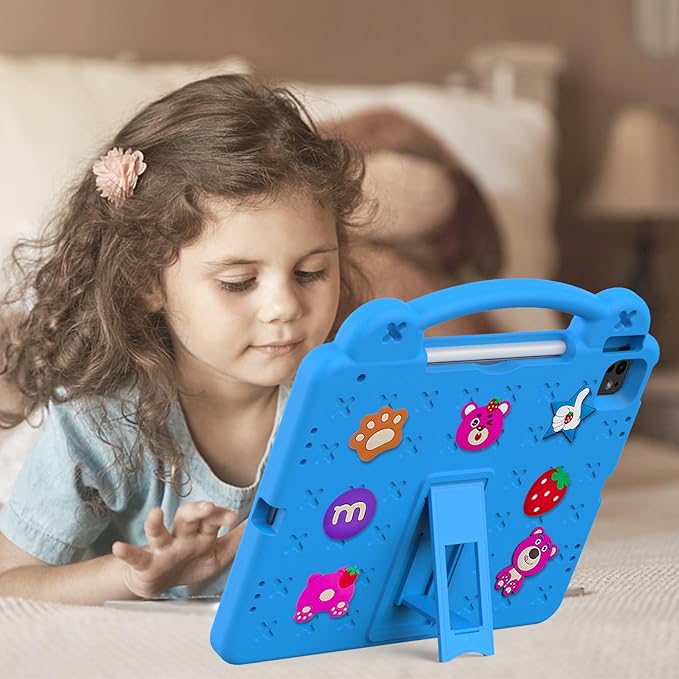 Kids Case for iPad Air 13 inch M3 2025/M2 2024 & iPad Pro 13 inch M4 2024 & iPad Pro 12.9 inch Cover 6th/5th/4th/3rd Generation 2022/2021/2020/2018 with Stand/Pencil Holder/Handle, Sky Blue