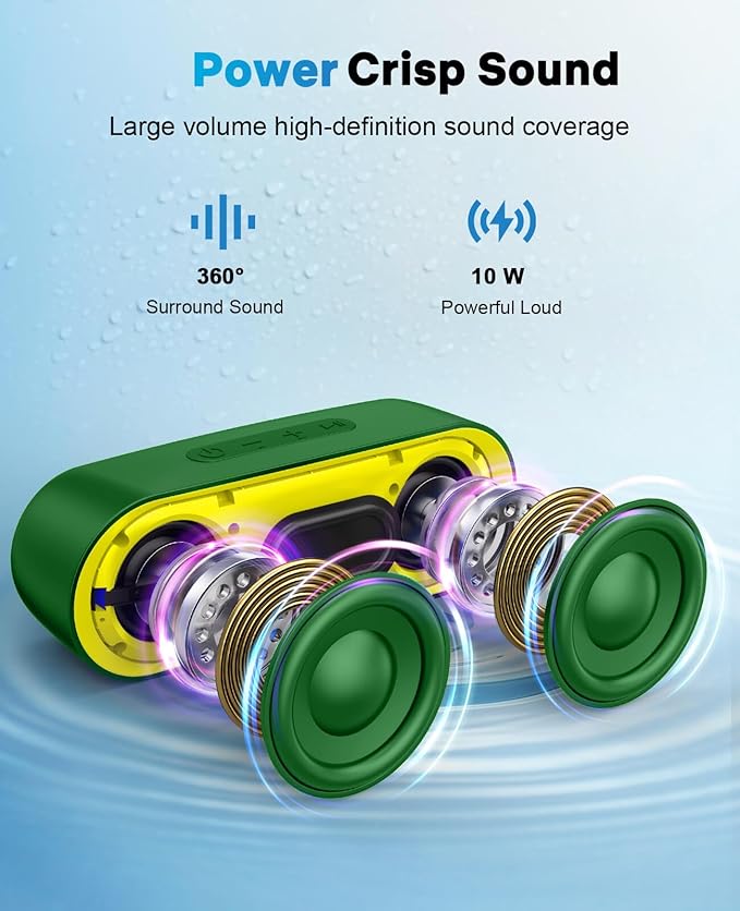LENRUE Bluetooth Speakers, Waterproof Portable Speakers with TWS, 24 Playtime, Stereo Sound, Wireless for Home Shower Pool Beach Outdoor (Green)