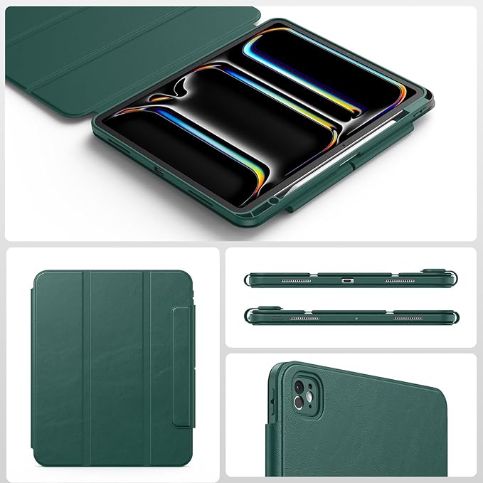 SPARIN Case for iPad Pro 13 inch 2025/2024-M4 M5 with Pencil Holder, Detachable Magnetic Hybrid Protective Case, Portrait/Landscape Stand, Auto Wake/Sleep -Forest Green
