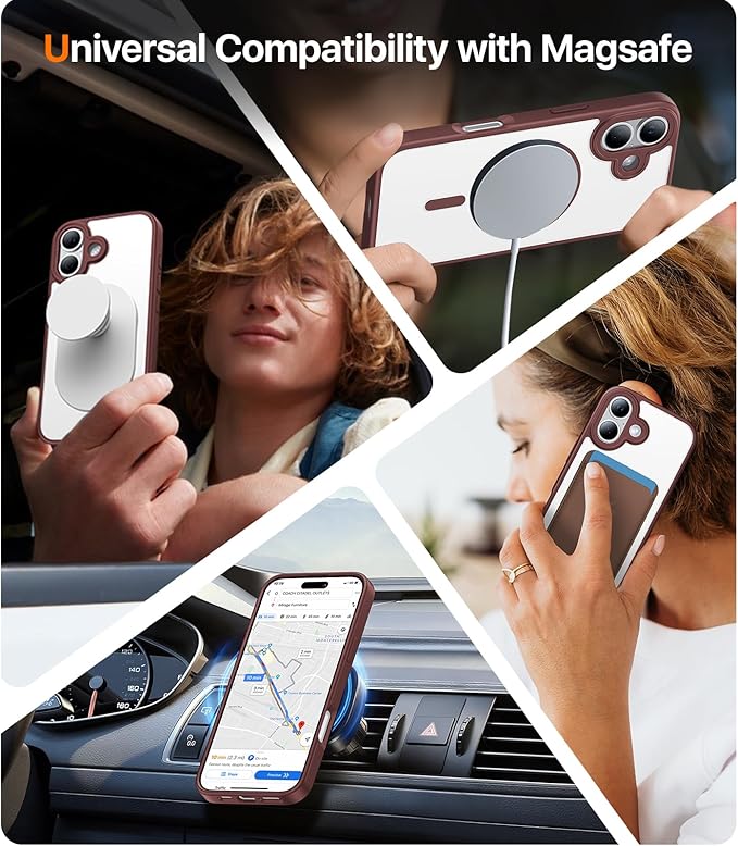Magnetic for iPhone 17 Case,[Anti-Slip][Compatible with MagSafe][Military Grade Drop Protection] Shockproof Protective Translucent Matte Phone Case for iPhone 17 Case,Wine Red