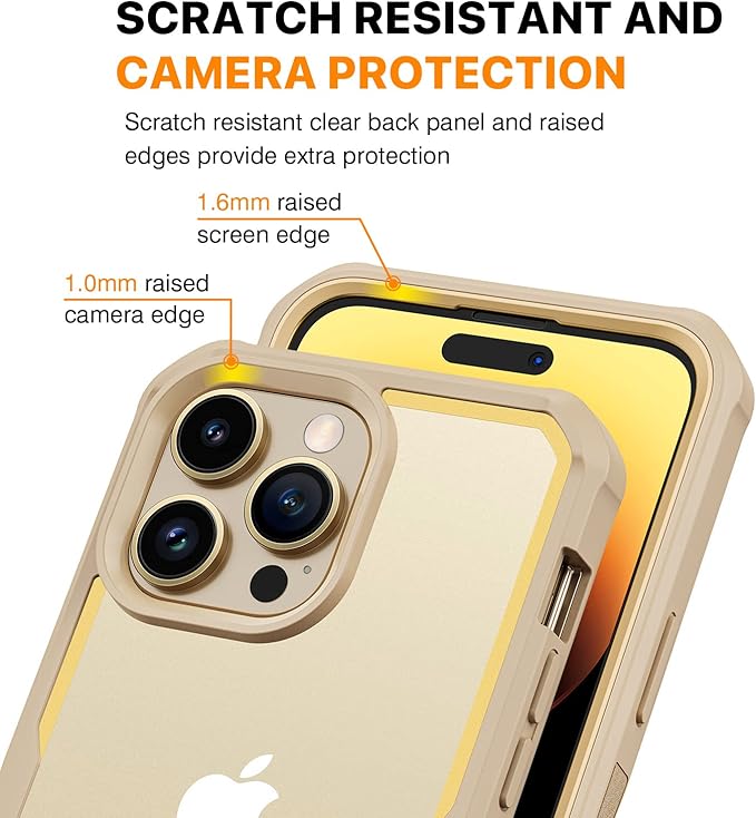 CENHUFO Privacy for iPhone 14 Pro Case, Full Body Phone Case with Built-in 9H Tempered Glass Privacy Screen Protector and Camera Lens Protector, Anti Peep Spy Shockproof Bumper Clear Cover - Beige
