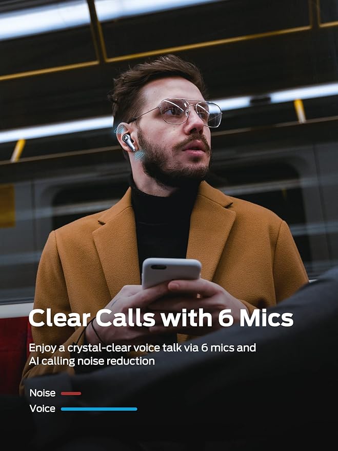 Monster Clarity 8.0 Hybrid Active Noise Cancelling Wireless Earbuds, 42dB in-Ear ANC Earphones Deep Bass with 6 Mics, Bluetooth 5.2, 50H Play Time with Wireless Charging Case，Blue