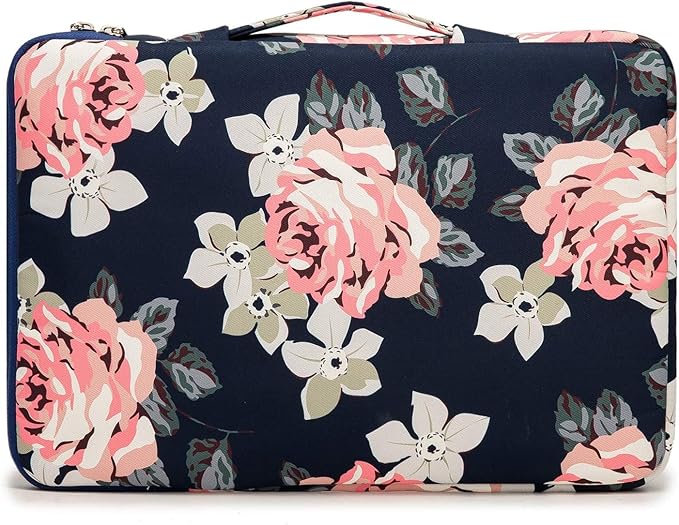 Kinmac 360° Heavy Duty Protective Laptop Sleeve Case Bag Cover with Handle for MacBook Air 13 inch,iPad Pro 13 inch and 13.3 inch HP,Dell,Lenovo,Asus,Acer Laptop (Blue Rose)