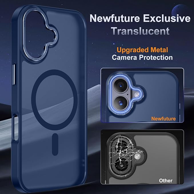Newfuture Magnetic for iPhone 17 Case [Compatible with Magsafe] [Military Grade Drop Protection] Translucent Matte Anti-Scratch Shockproof Protective Phone Cover 6.3 Inch, Navy Blue
