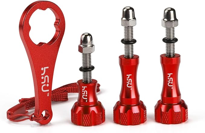 HSU Aluminum Thumbscrew Set + Wrench for Gopro Hero 13, 12, 11, 10, 9, 8, 7, 6, 5, 4, 3, AKASO Campark and Other Action Cameras (3pcs, Red)