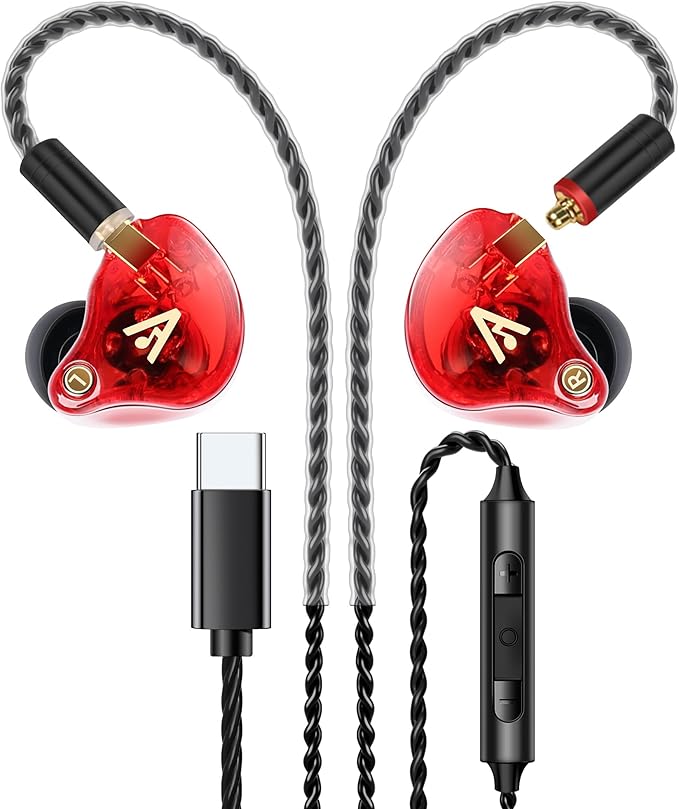 Vibes 202MC USB-C Wired Earbuds - USBC HiFi in Ear Headphones for iPhone 17/16/15 - Noise Isolating Ear Buds w/ Mic - Clear Sound, Deep Bass & Comfort-Fit Earphones - Silver Plated Cord, Carrying Case