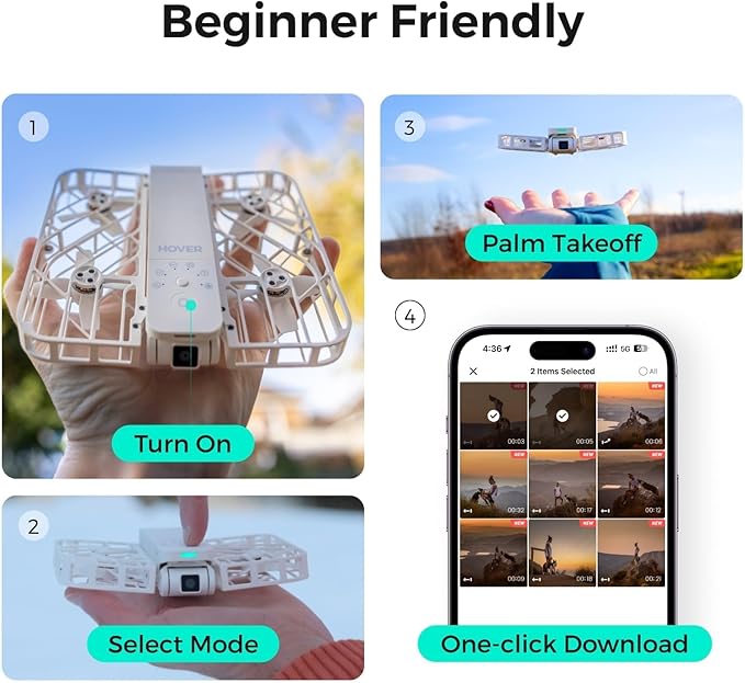HOVERAir X1 Drone with Camera, Follow-me Drone with Self-Flying Mode, Foldable Mini Drone with HDR Video Capture, Palm Takeoff, Intelligent Flight Paths, Hands-Free Control White (Combo Plus)