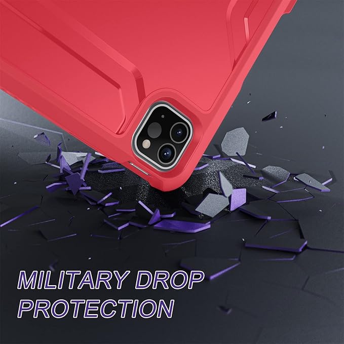 Soke Case for iPad Pro 11 Inch 2022/2021/2020/2018/iPad Air 5th/4th Generation,Built-in Screen Protector - Support 2nd Apple Pencil Charging - Heavy Duty Rugged Protective Kickstand Case - Red