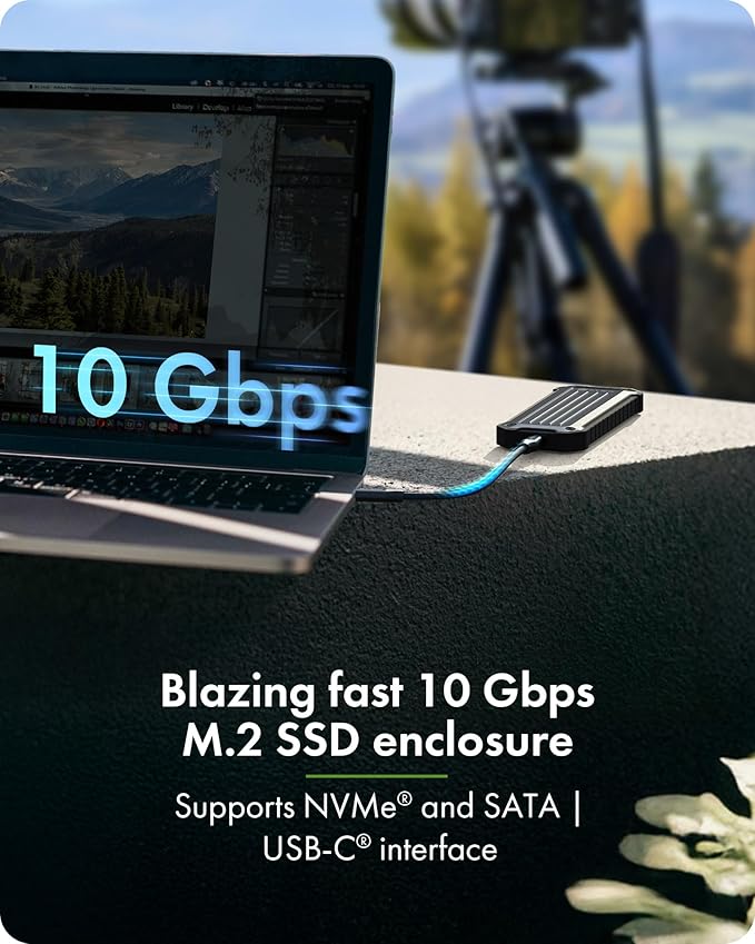 ICY BOX M.2 NVMe & SATA SSD Enclosure, External Adaptor with USB 3.2 Gen 2 Type-C 10Gbps, Dust & Shock-Proof, Supports M-Key & B+M-Key SSDs (2230 to 2280), Up to 4TB, Portable with Lanyard for Travel