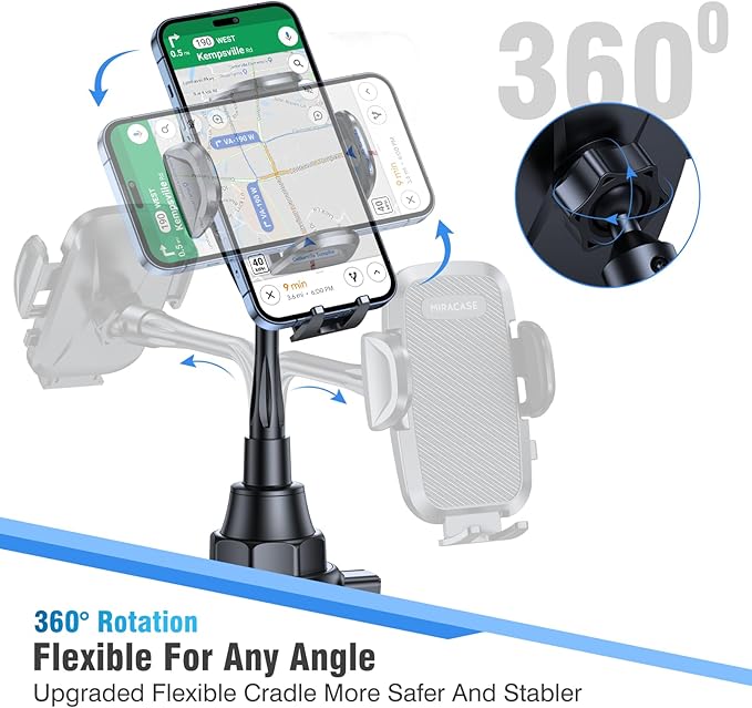 Miracase Cup Holder Phone Mount - Universal Gooseneck Adjustable Car Cell Phone Mount for iPhone, Samsung, Google and All 4.0-7.2 inches Smartphones