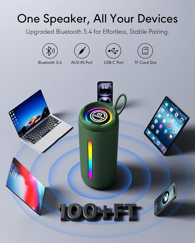 Portable Bluetooth Speaker, IPX7 Waterproof Wireless Speaker, 30W Loud Stereo Sound with Deep Bass, Bluetooth 5.4, EQ Mode for Home/Outdoor/Travel, Birthday Gifts for Adults Men Women Teen (Green)