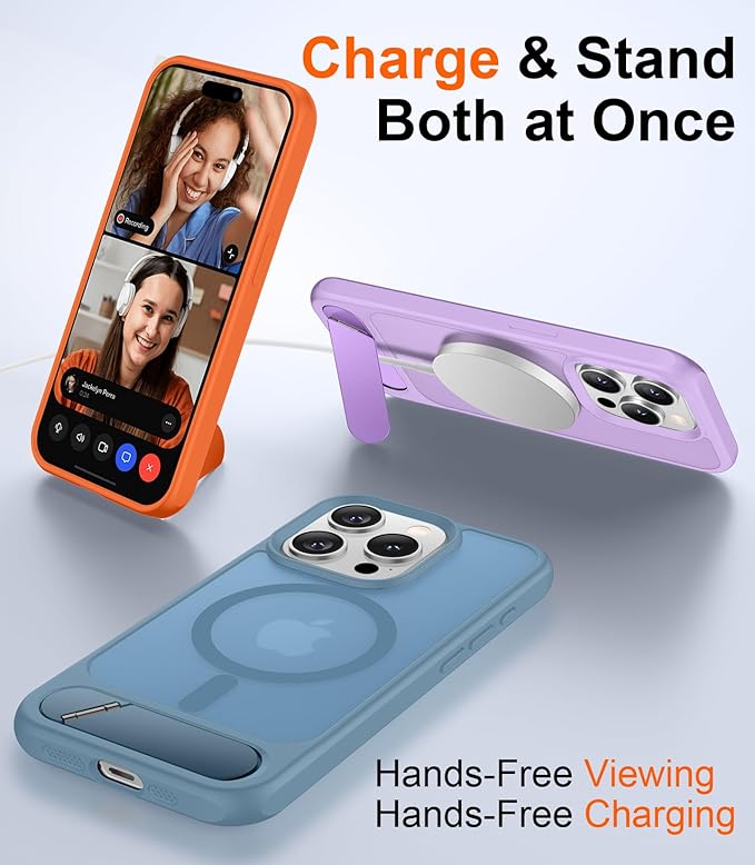 Magnetic Compatible with iPhone 15 Pro Case, [Built-in Invisible Kickstand][Compatible with MagSafe][Military Grade Shockproof] Slim Translucent Matte Phone Case for iPhone 15 Pro 6.1"