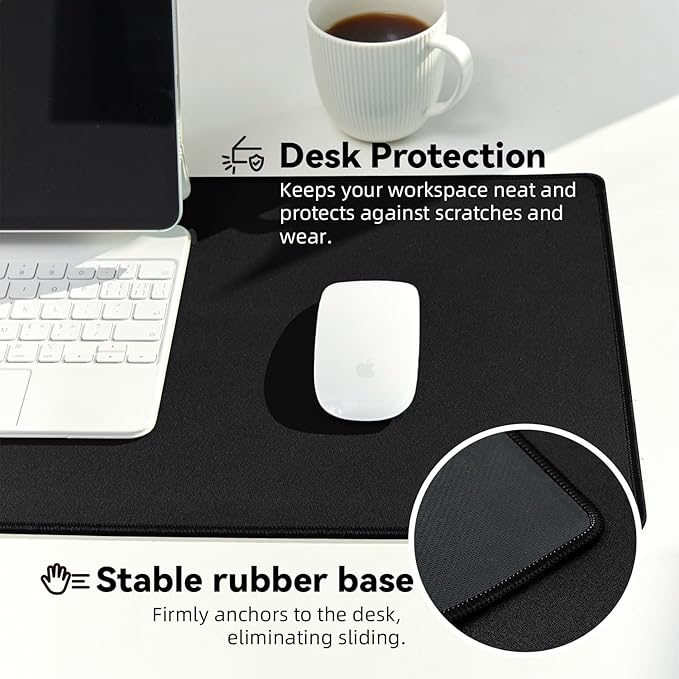 Reniteco Large Gaming Mouse Pad with Durable Stitched Edges, Non-Slip Rubber Base, Big Computer Keyboard Mouse Mat Desk Pad for Home Office Gaming Work, 31.5"x11.8"x0.08", Black