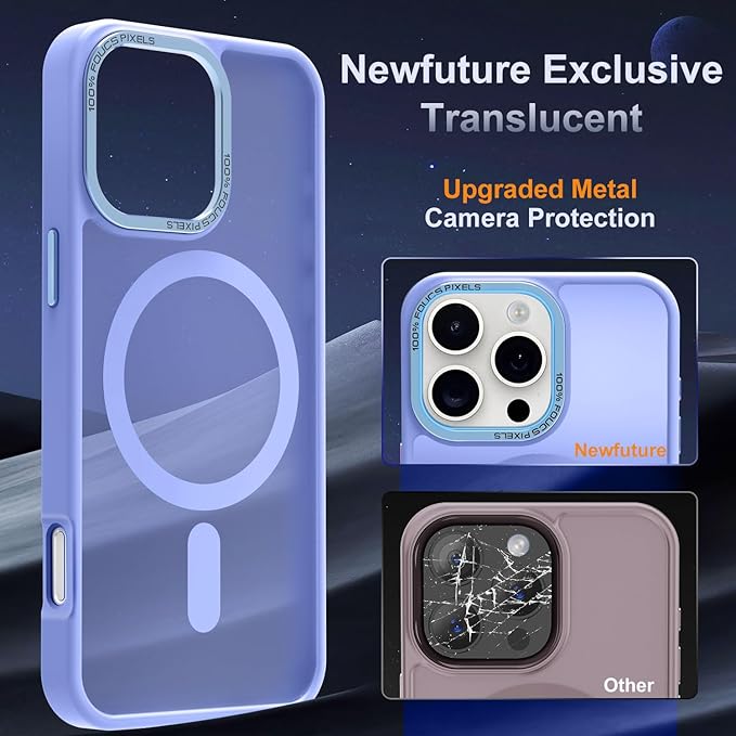 Newfuture Designed for iPhone 16 Pro Max Case with Magnetic [13 FT Military Drop Protection] [Compatible with Magsafe] Slim Translucent Matte Shockproof with Anti-Fingerprint Phone Case, Light Purple