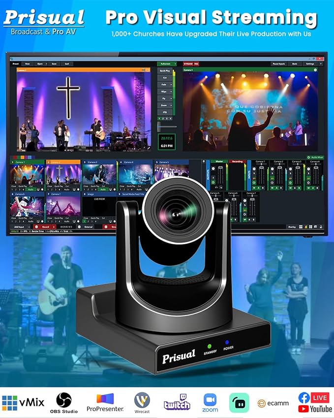 Prisual PTZ Camera System Gen 5, Advanced AI Auto Tracking, 20X Optical Zoom, PoE HDMI SDI Bundle PTZ for Church Worship Conference, PTZ Controller, (PTZ Bundle TEM-20S PROx2+TEM-JOY1)
