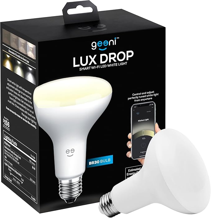 Geeni LUX DROP Wi-Fi LED Light Bulb, Tunable White (2700K-6500K), 1-Pack – Dimmable BR30 Bulb, 65-Watt Equivalent – No Hub Required – Works with Amazon Alexa, Google Assistant