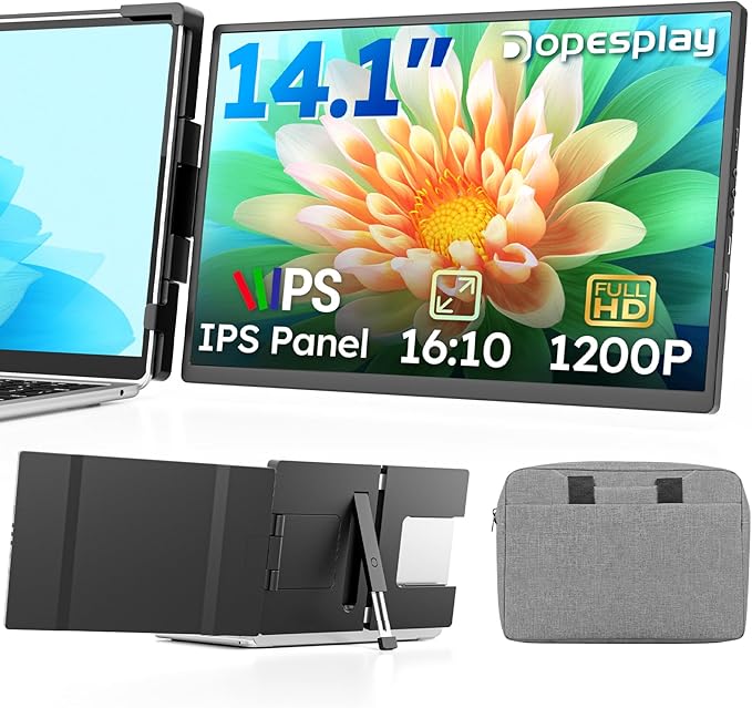 Dopesplay 14.1" FHD 1920x1200 IPS Laptop Extender, 16:10 Matte Dual Monitor for 14-17" Laptops | USB-C/HDMI, Plug-and-Play | Lightweight Foldable | Compatible with Win/Mac/Android/Switch