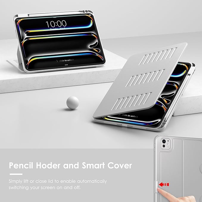 VIKESI Case for iPad Pro 11 inch (M5/M4) 2025/2024,Multiple Angles Magnetic Stand Cover,Shockproof Back,Pencil Holder,and Auto Sleep/Wake,Gray