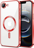 Hython Magnetic Clear for iPhone 16e Case with Camera Lens Protector [Compatible with MagSafe] Luxury Plating Edge Slim Soft TPU Cover Protective Phone Case for iPhone 16e 6.1", Red