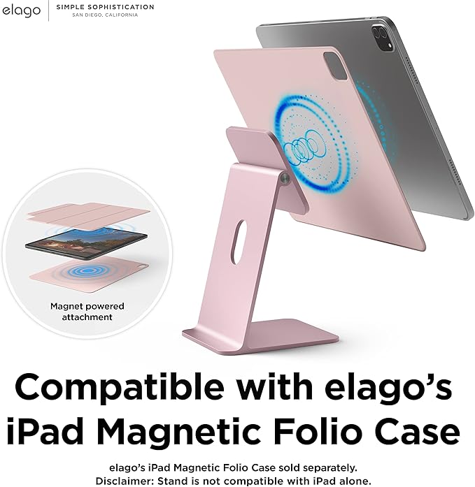 elago Premium iPad Magnetic Stand Designed for iPad Pro 12.9"(5th,4th Gen), 11"(3rd,2nd Gen), Air 10.9"(5th,4th Gen), Mini 8.3"(6th Gen, A17 Pro), 10.9"(10th Gen) [Sand Pink]