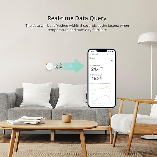 SONOFF SNZB-02P Zigbee Temperature Humidity Sensor, Indoor Thermometer Hygrometer with Alert, Works with Alexa & Google Home for Remote Monitoring and Home Automation, ZigBee 3.0 Hub Required (1)