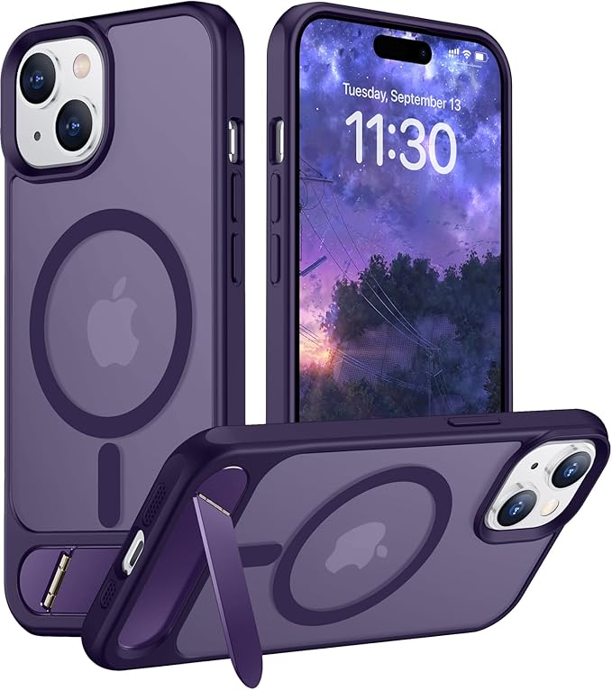 Magnetic Compatible with iPhone 15 Case, [Built-in Invisible Kickstand][Compatible with MagSafe] [Military Grade Shockproof] Slim Translucent Matte Phone Case for iPhone 15 6.1"