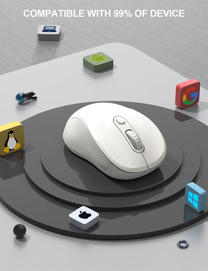 Trueque Wireless Mouse for Laptop, 2.4GHz Ergonomic Computer Mouse with Back & Forward Buttons, 3 Adjustable DPI Levels, 6 Buttons, Optical USB Cordless Mice for Windows PC, M01 (Pure White)