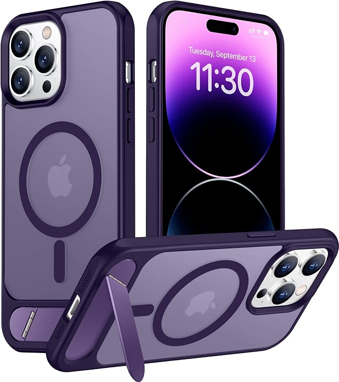 Magnetic Compatible with iPhone 14 Pro Max Case, [Built-in Invisible Kickstand][Compatible with MagSafe] [Military Grade Shockproof] Slim Translucent Matte Phone Case for iPhone 14 Pro Max 6.7"
