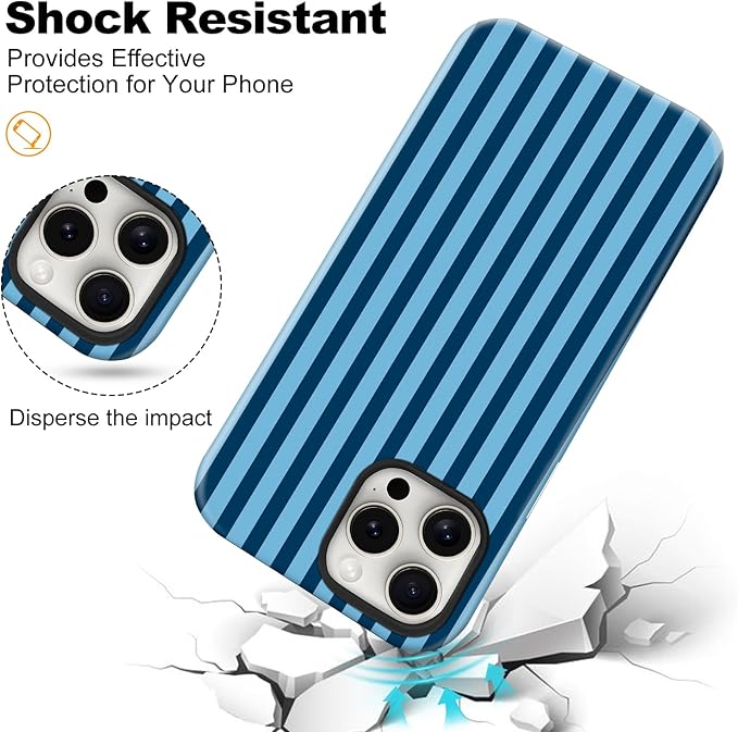 Magnetic for iPhone 12 Pro Max Case Cute Stripes Phone Case, Shockproof Slim TPU and Hard PC Protective Phone Cover Compatible with MagSafe Designed for Women Girls, Lake Blue