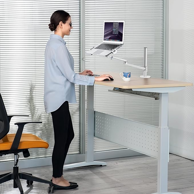 Viozon Laptop/Notebook/Projector Mount Stand,Height Adjustable Single Arm Mount Support 12-17 inch Laptop/Notebook/Tablet, Free Removable VESA 75X75 and 100X100 for Monitor 17-32 inch (Silver)